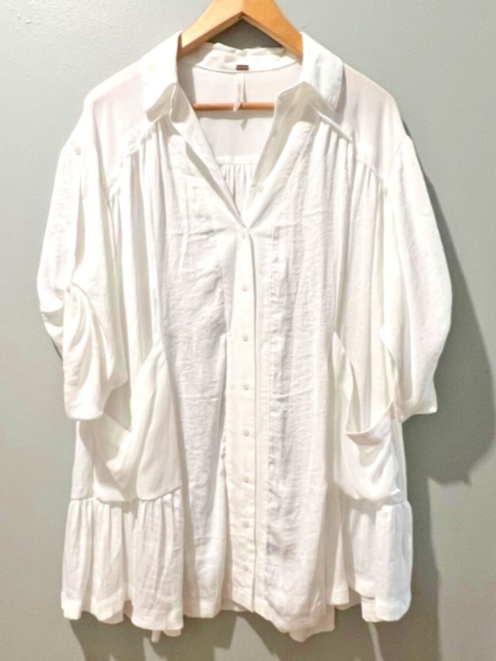 Free People Moonstruck Mini Shirt Dress White XS Boho Button Front